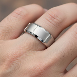 Men's Brushed Vertical Grooved Polished Tungsten Ring